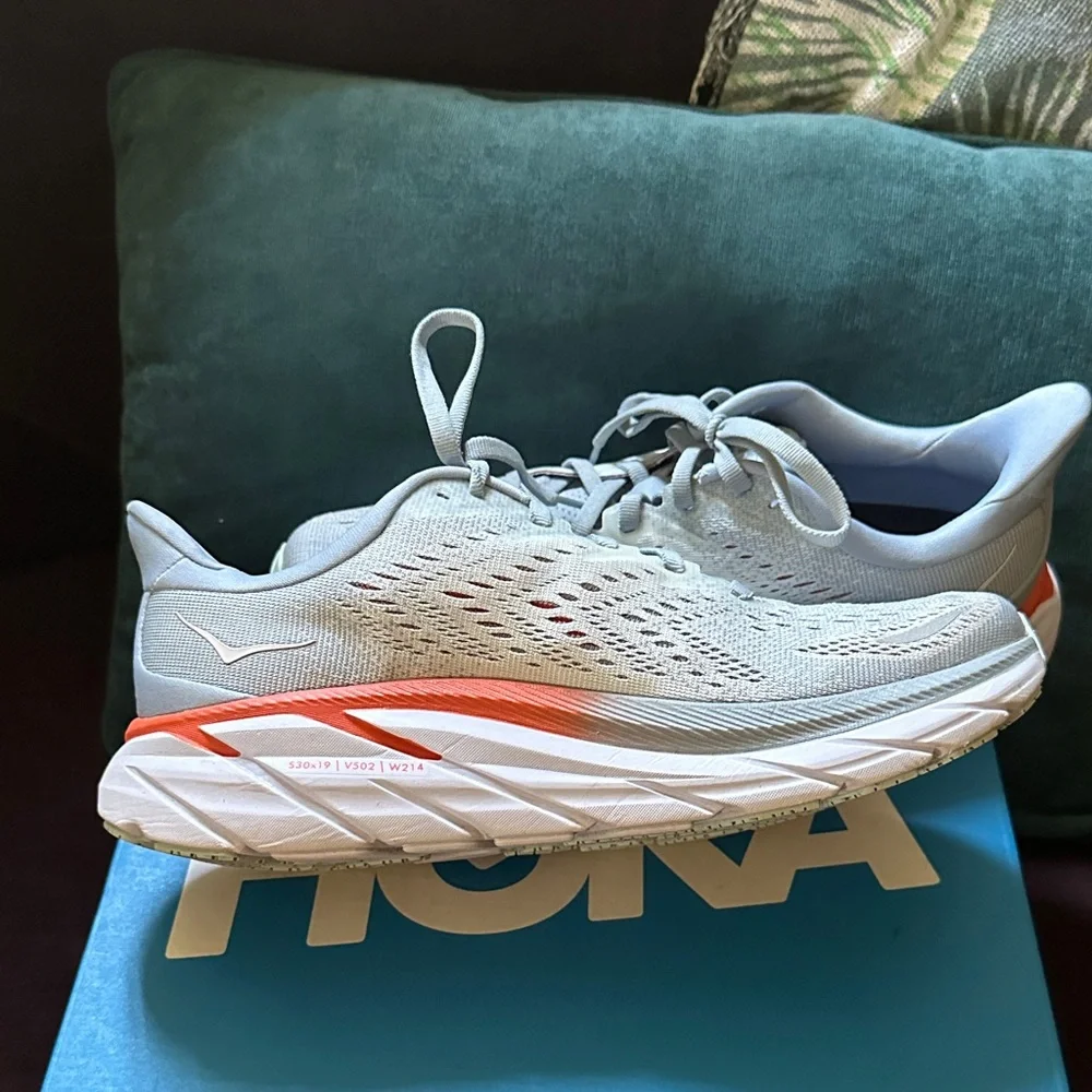 NEW! Hoka Women's Running Shoes in Light Gray with Orange Accent - Picture 7 of 8
